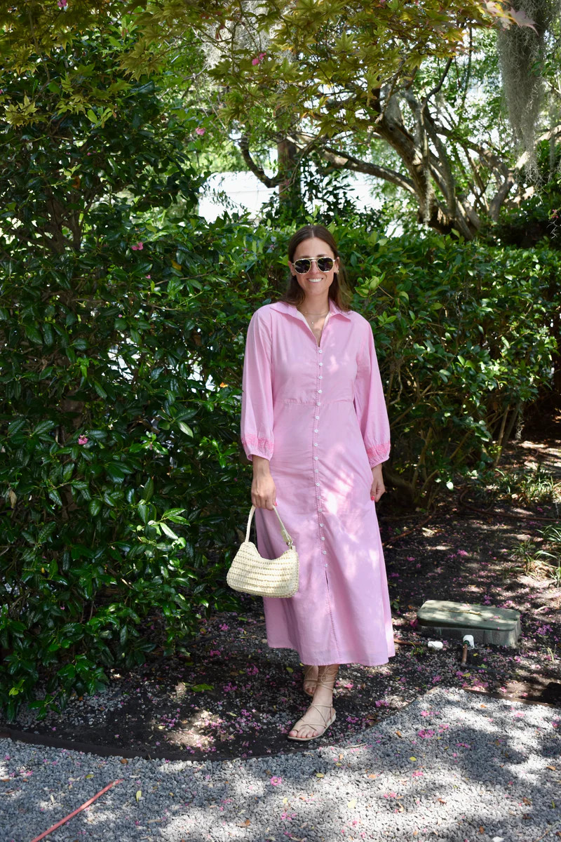 Kelly Maxi Dress Pink with Pink Embroidery | Madison Mathews