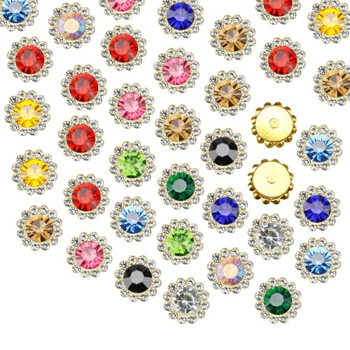 100 Pcs 12MM Sew on Rhinestones Crystals Glass Metal Base Sewing Flower Claw Rhinestones for Clothes Shoes Earring Belt Crafts Sewing Accessories (08 Mixed) | Amazon (US)