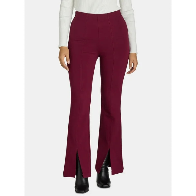 Time and Tru Women's Flare Ponte Knit Pants, Regular and Short Inseams, Sizes XS-XXXL | Walmart (US)