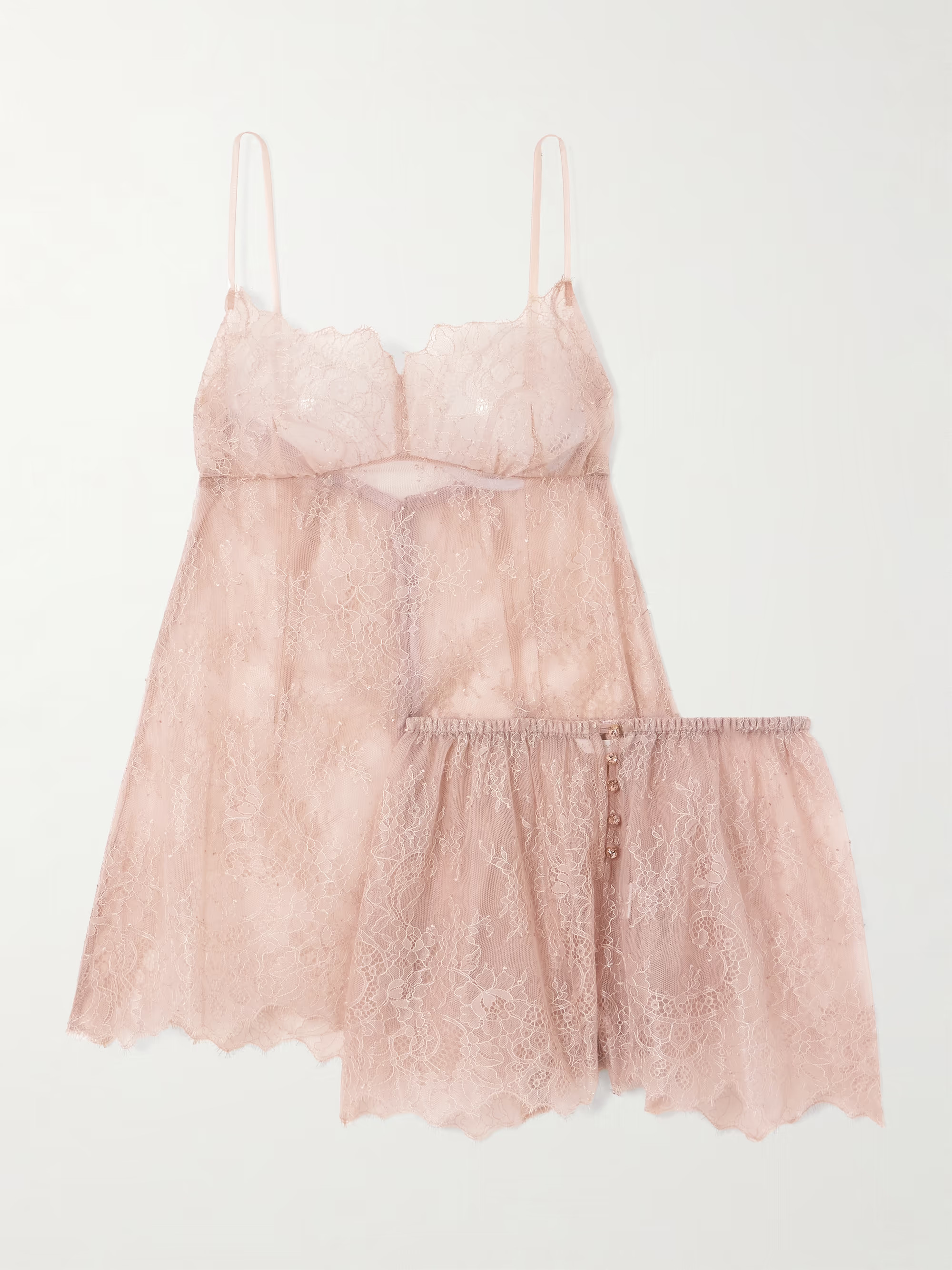 Embellished silk-lace chemise and shorts set | NET-A-PORTER (UK & EU)