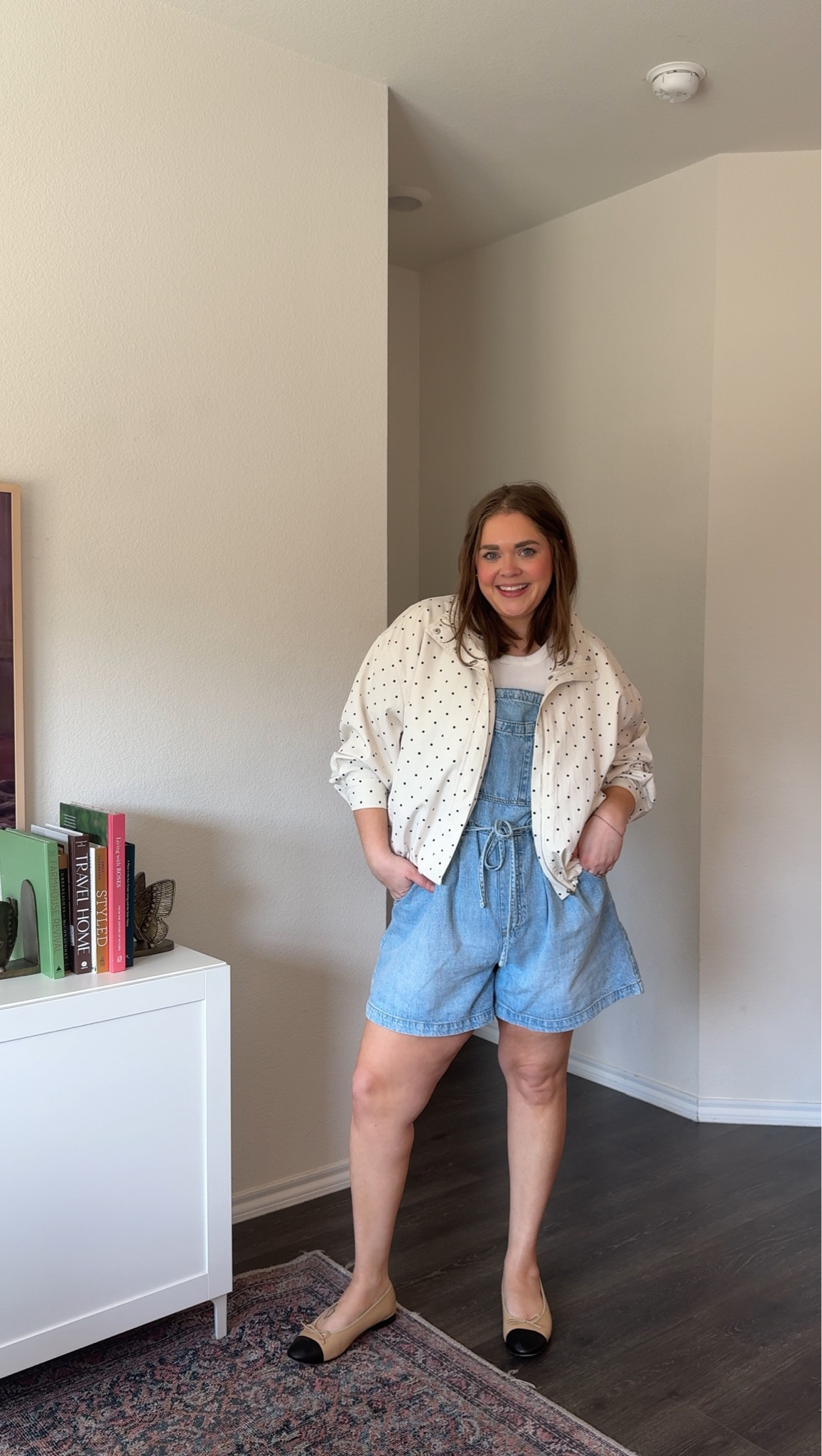 Spring shortalls overalls outfit wearing 1x in overalls. Xl in tank and large in polka dot jacket 

#LTKMidsize #LTKPlusSize