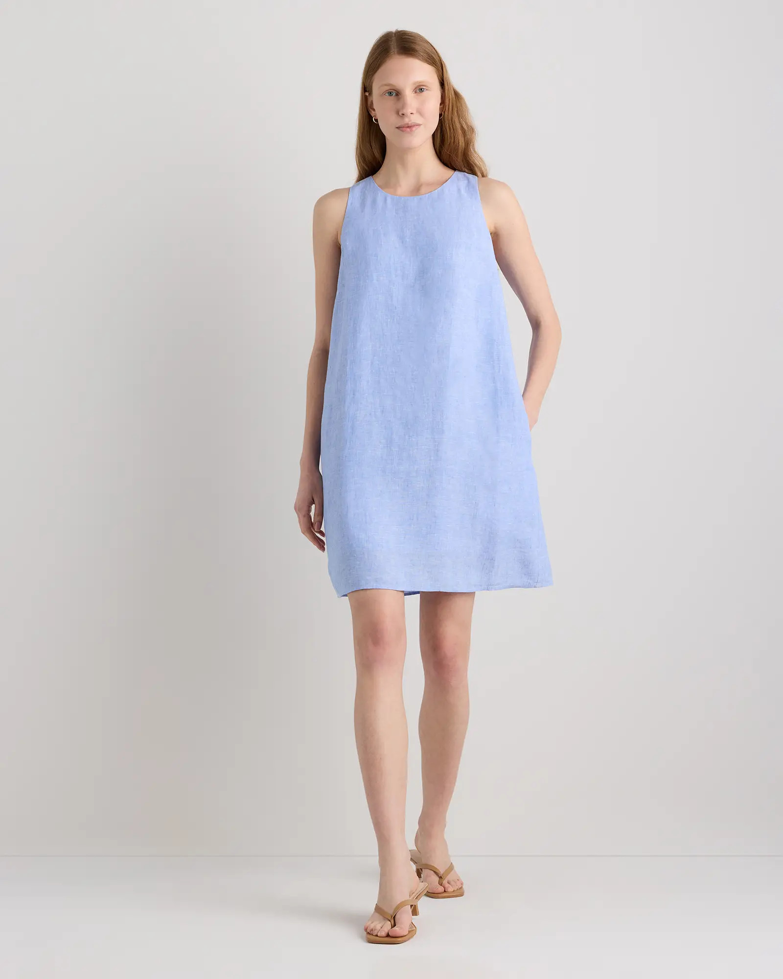 100% European Linen Tank Mini Dress in French Blue | Quince