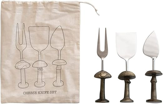 Creative Co-Op Stainless Steel and Aluminum Cheese Knives with Mushroom Handles, Set of 3 in Prin... | Amazon (US)