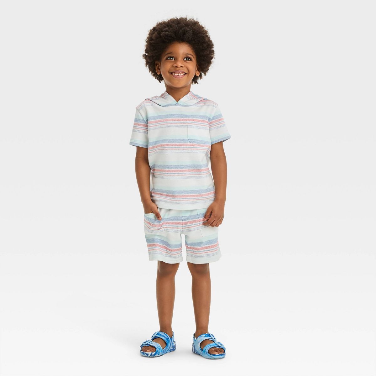 Toddler Boys' Short Sleeve Hooded Striped Knit Set - Cat & Jack™ White | Target
