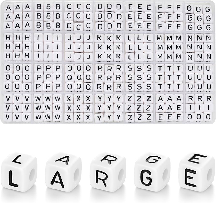 252 Pcs 10x10mm Large Square Letter Beads, White Big Alphabet Beads for Keychains, Jumbo Letter C... | Amazon (US)