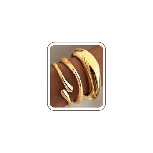 GoldGifts Chunky Gold Bangle Bracelets Stack for Women Non Tarnish, Thick 14k Gold Plated Big Stackable Bangles Set, Trendy Large Statement Stacked Cuff Bracelet Fashion Jewelry Gifts | Amazon (US)