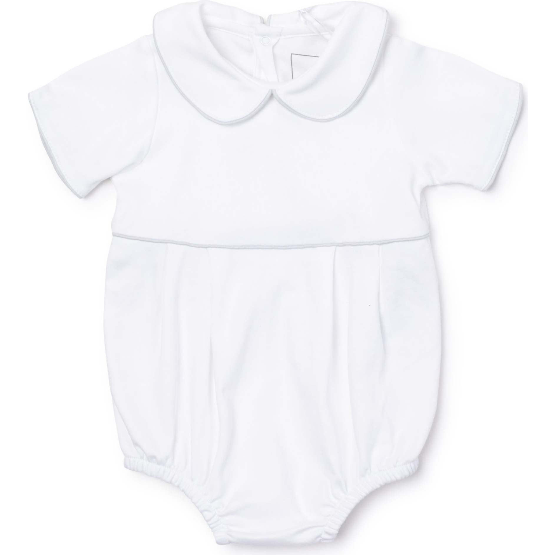 Palmer Boys' Pima Cotton Bubble, White with Light Blue Piping | Maisonette