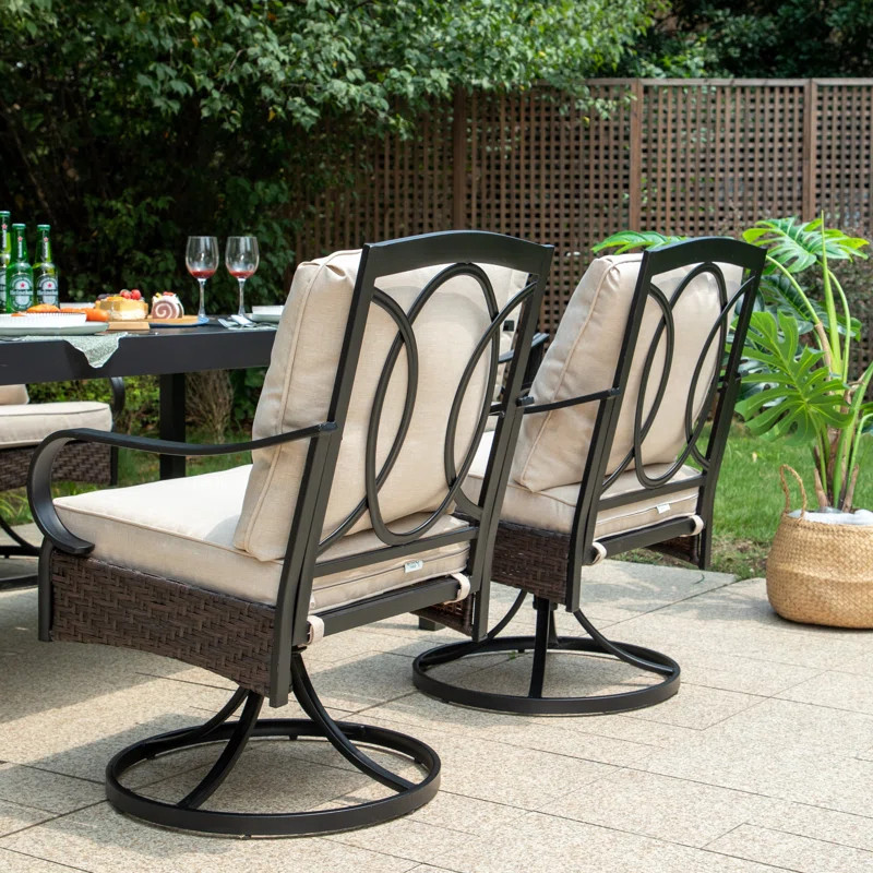 Alyah Swivel Outdoor Patio Dining Chair with Cushion (Set of 2) | Wayfair North America