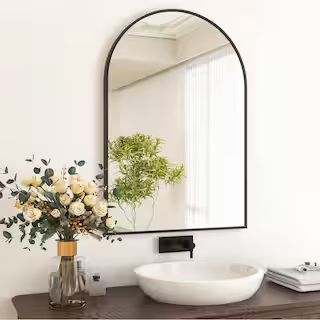 24 in. W x 36 in. H Arched Black Aluminum Alloy Framed Wall Mirror | The Home Depot