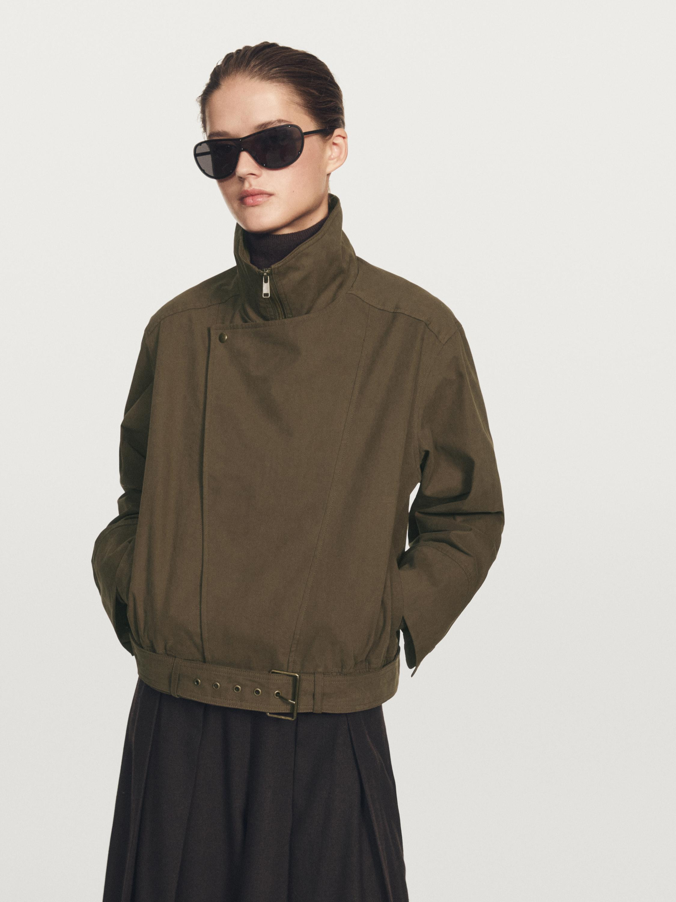 Cotton blend jacket with belt detail | Massimo Dutti UK