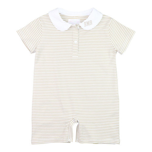 Khaki Striped Knit Short Romper | Cecil and Lou