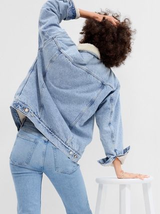 Oversized Sherpa Icon Denim Jacket with Washwell | Gap Factory