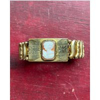 Vintage Gold Fill Conch Italian Carved Cameo Stretch Link Bracelet | Etsy (US)