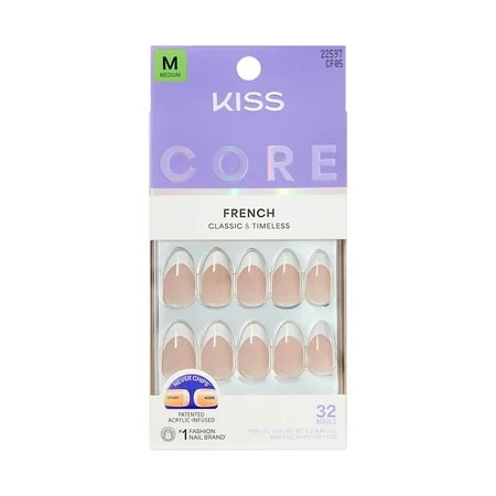 Kiss Core French Medium Almond Press-On Nails White 32 Pieces | Walmart (US)