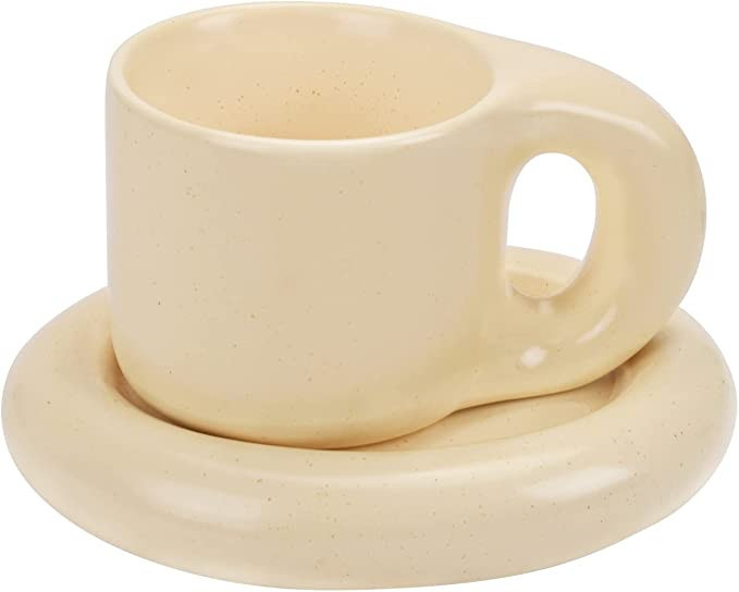 Koythin Ceramic Coffee Mug, Creative Cute Fat Handle Cup with Saucer for Office and Home, Dishwas... | Amazon (US)