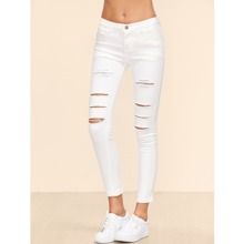White Ripped Ankle Jeans | ROMWE