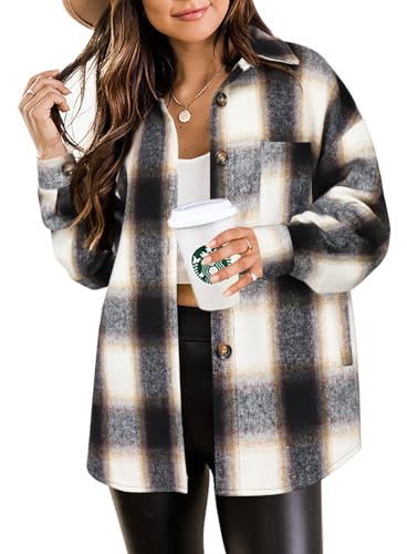 Beaully Women's 2024 Fall Clothes Plaid Shacket Jacket Long Sleeve Button Down Flannel Shirts Fas... | Amazon (US)