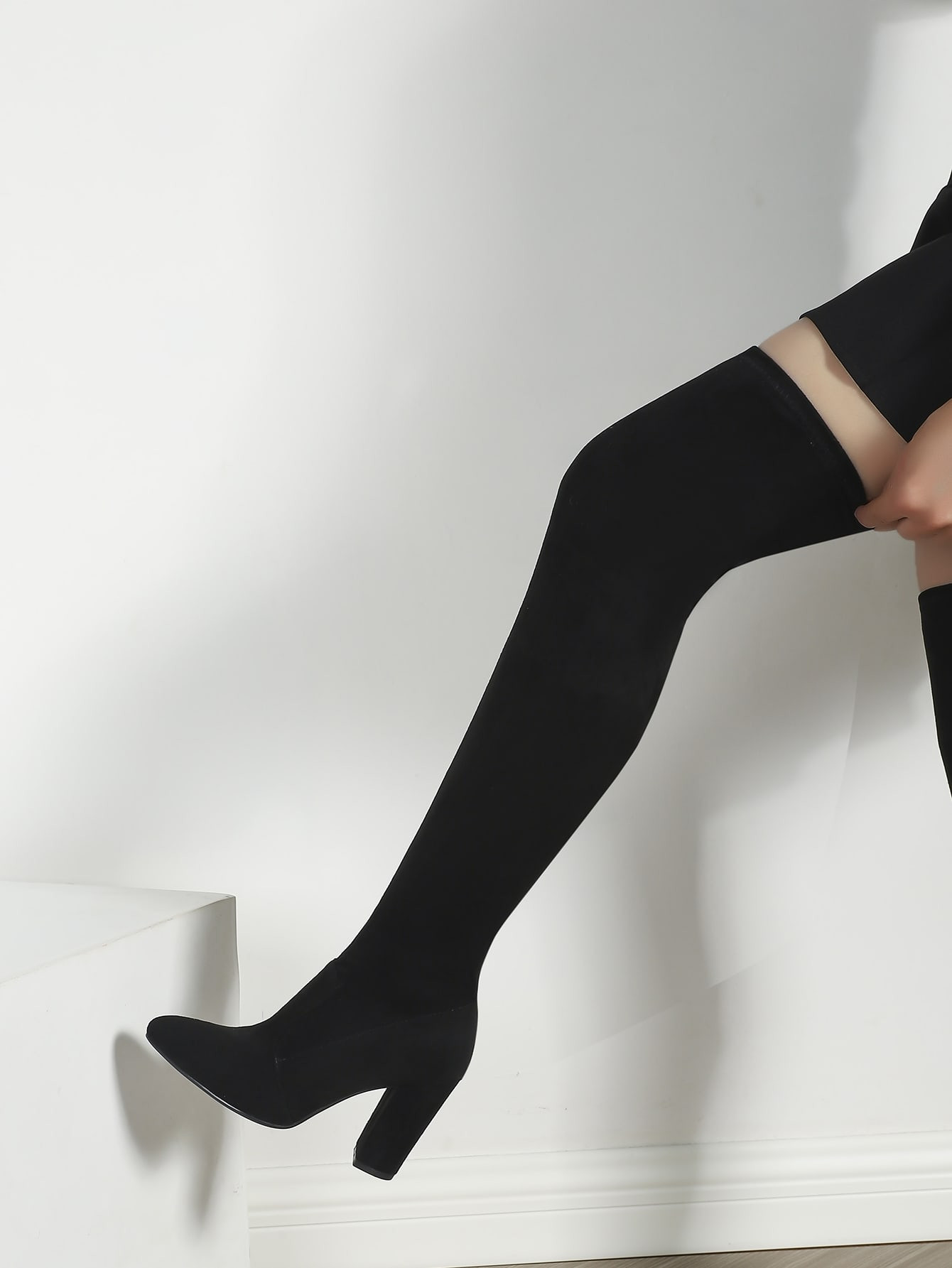 Minimalist Point Toe Chunky Heeled Faux Suede Sock Boots, Ladies' Fashionable Pure Color Elastic ... | SHEIN