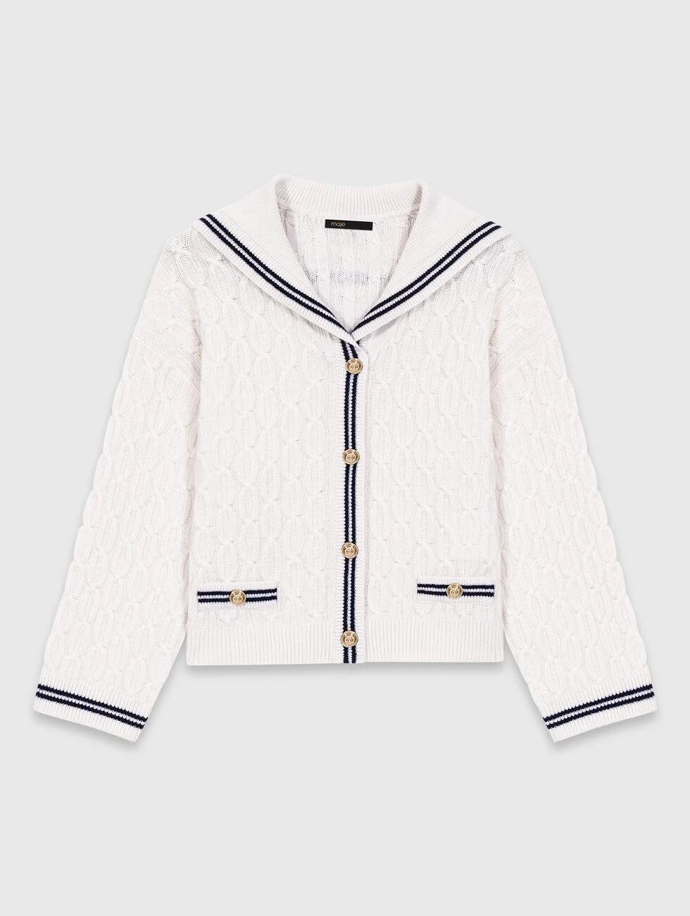 Cable-knit boat neck cardigan White for Women | Maje | Maje EU