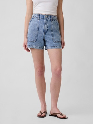 4" High Rise Soft Denim Utility Shorts | Gap Factory
