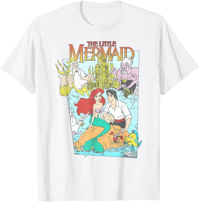 Disney The Little Mermaid Vintage Retro Movie Cover Graphic T-Shirt | Amazon (US)