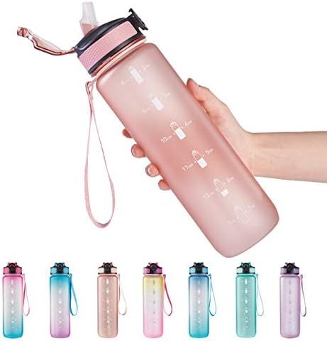 Amazon.com : EYQ 32 oz Water Bottle with Time Marker, Carry Strap, Leak-Proof Tritan BPA-Free, En... | Amazon (US)