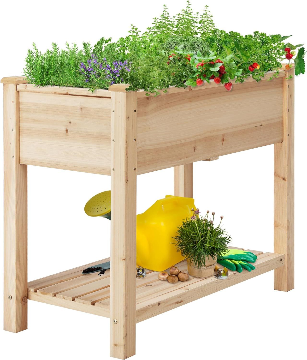 Yaheetech Raised Garden Bed Planter Box with Legs & Storage Shelf Wooden Elevated Vegetable Growi... | Amazon (US)
