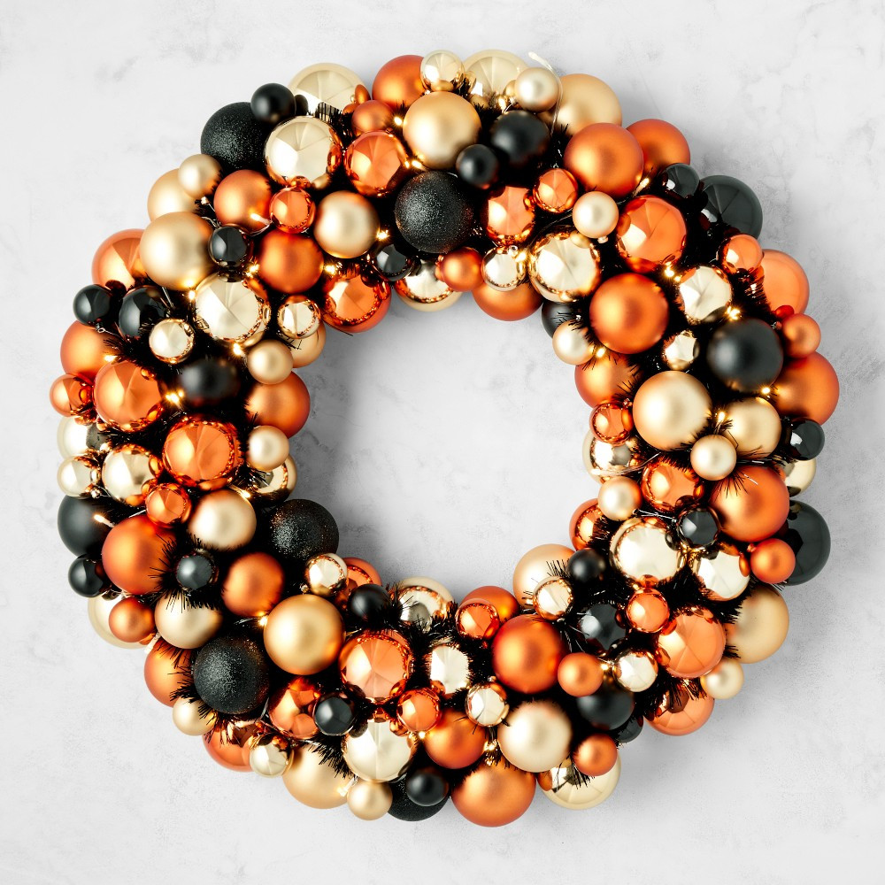 Pre-Lit Halloween Bauble Faux Wreath, 28" | Williams-Sonoma