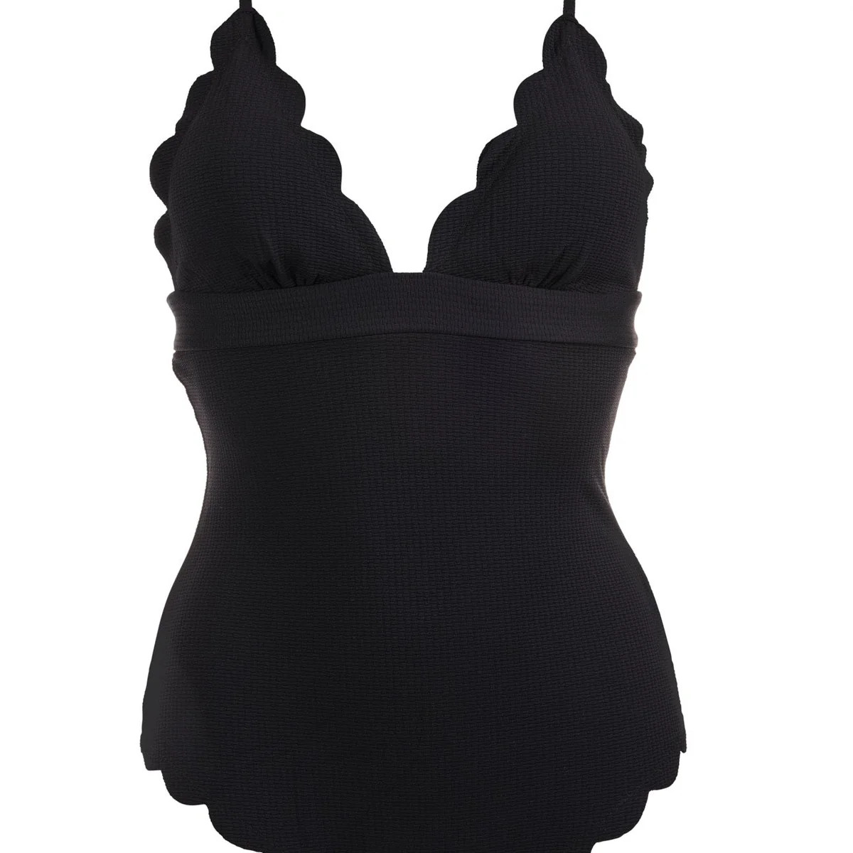 Marysia Women's Santa Clara Maillot in Black | Italian Stretch Deep V Neck Scalloped Edged Slimmi... | Marysia 