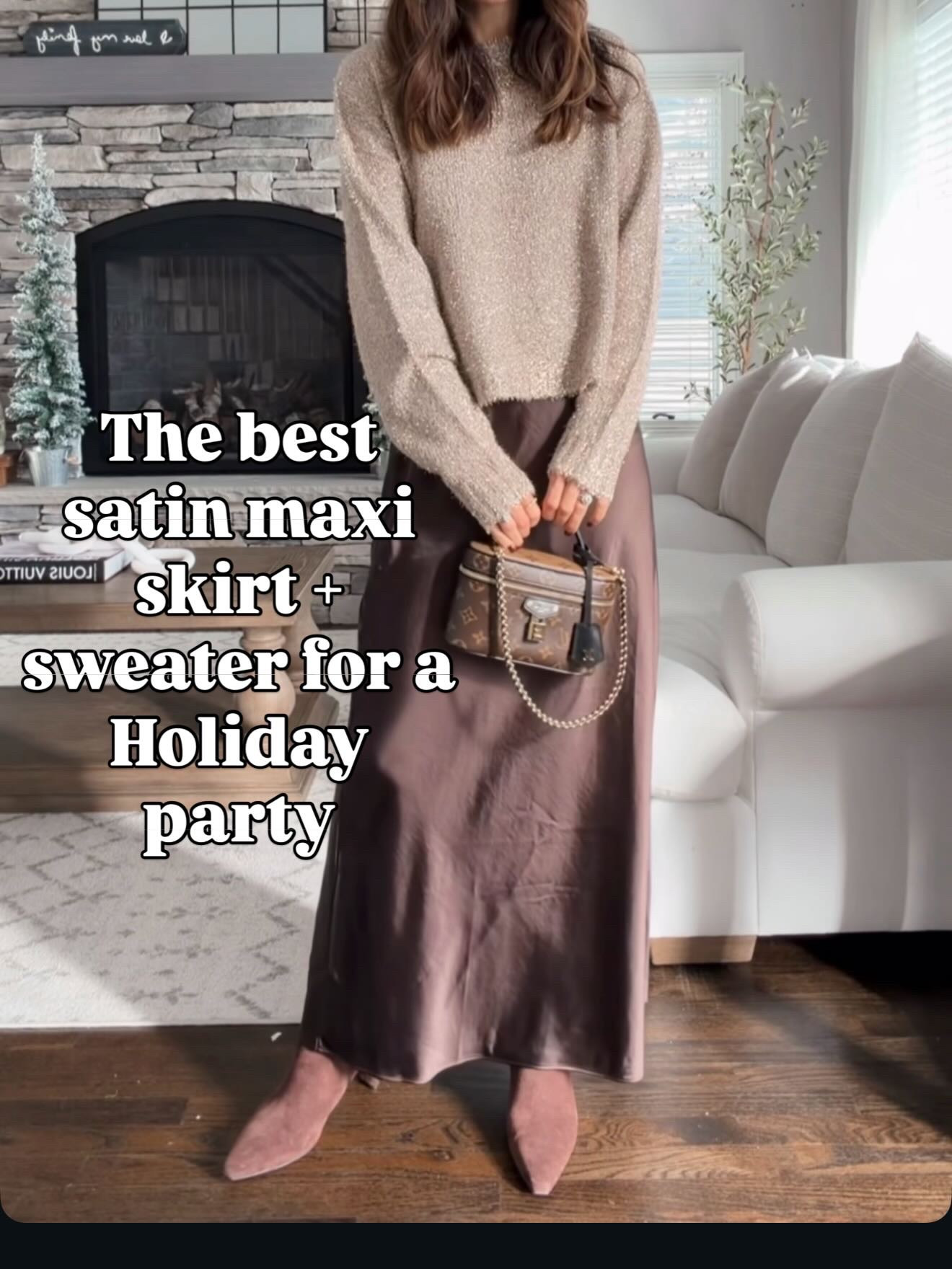 The prettiest satin maxi skirt + sparkle sweater combo for any holiday party ✨🎄 So comfy but still so chic. Wearing XS in both! 

#LTKOver40 #LTKGiftGuide #LTKHoliday