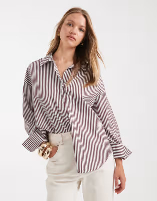 ONLY oversize shirt in burgundy stripe | ASOS (Global)