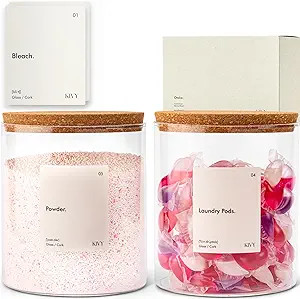 KIVY Laundry Detergent Dispenser Glass Jar + Labels [2x 64oz] Laundry room organization and stora... | Amazon (US)