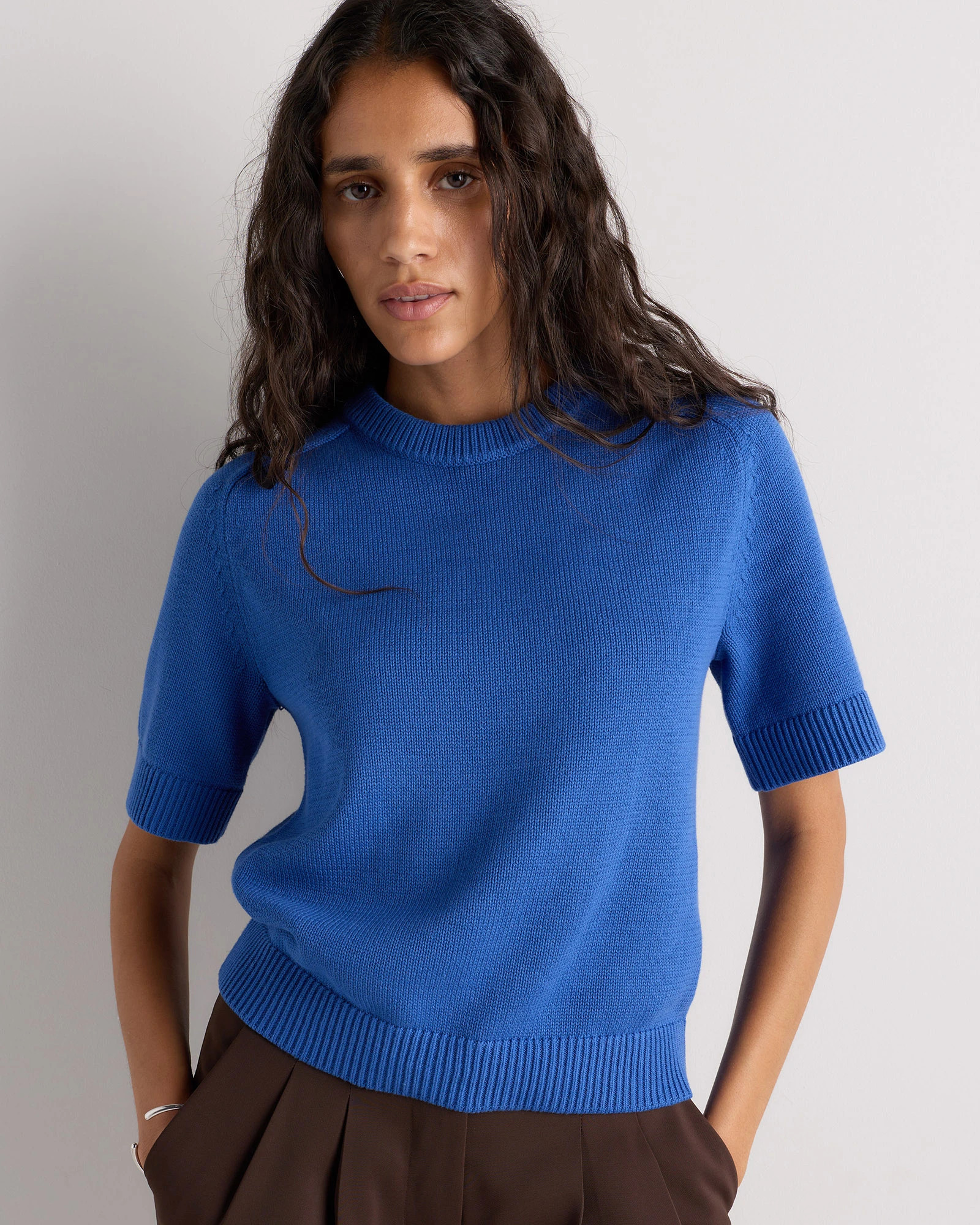 Quince | Women's Sweater T-Shirt in Speckled Beige, Size XL, Organic Cotton | Quince