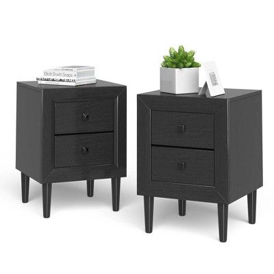 Costway 2 PCS Nightstand End Bedside Coffee Table Wooden Leg Drawers Black\Grey\White | Target