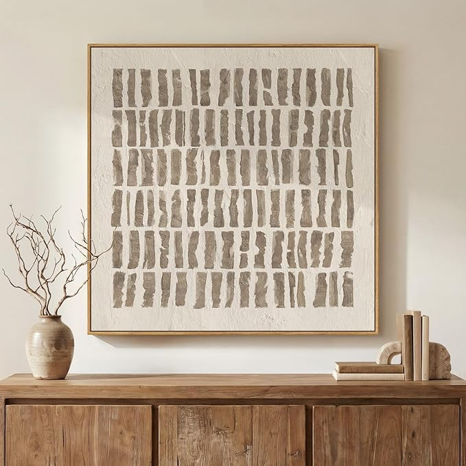 Framed Neutral Abstract Wall Art, Modern Beige Canvas Prints Artwork for Walls, Minimalist Geomet... | Amazon (US)