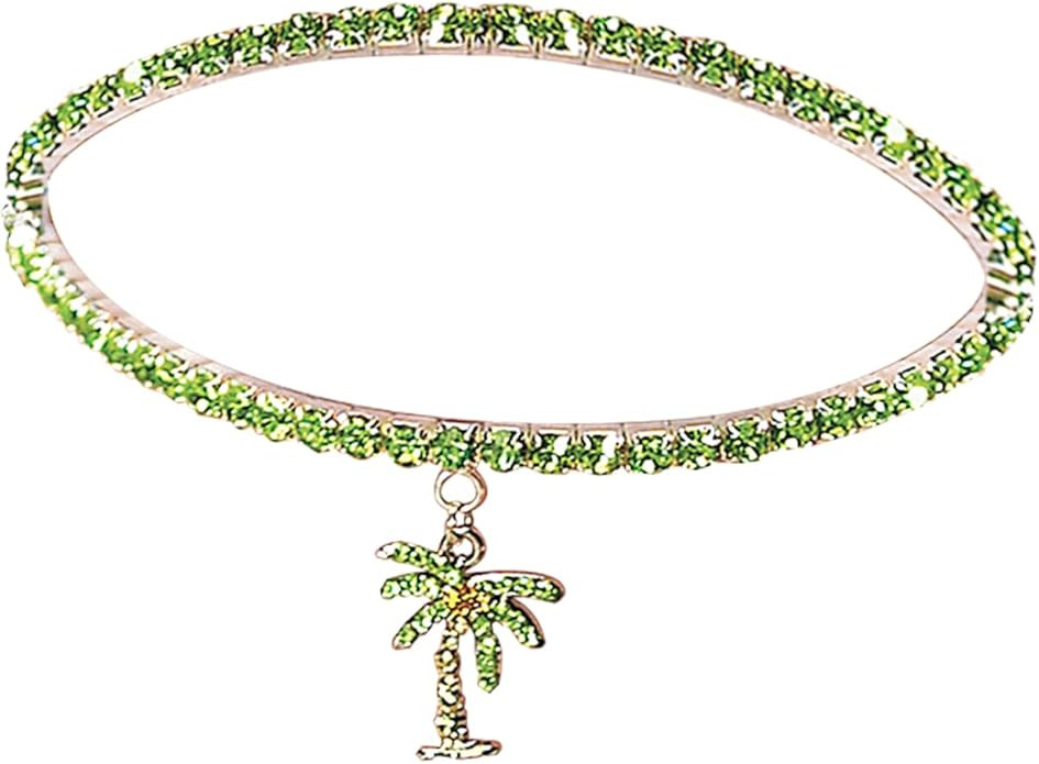 Crystal Palm Tree Anklet, Adjustable Stretch Ankle Bracelet, Summer Beach Foot Jewelry for Women | Amazon (US)