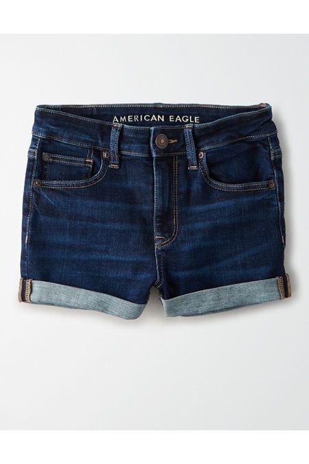 AE Ne(x)t Level High-Waisted Denim Short Short Women's Dark Blue 10 | American Eagle Outfitters (US & CA)