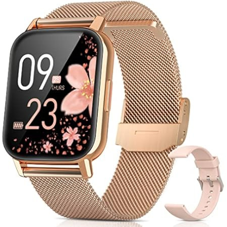 NAIXUES Smart Watches for Women, 1.69" HD LCD Smart Watch with Stainless Band Heart Rate Blood Oxyge | Amazon (US)