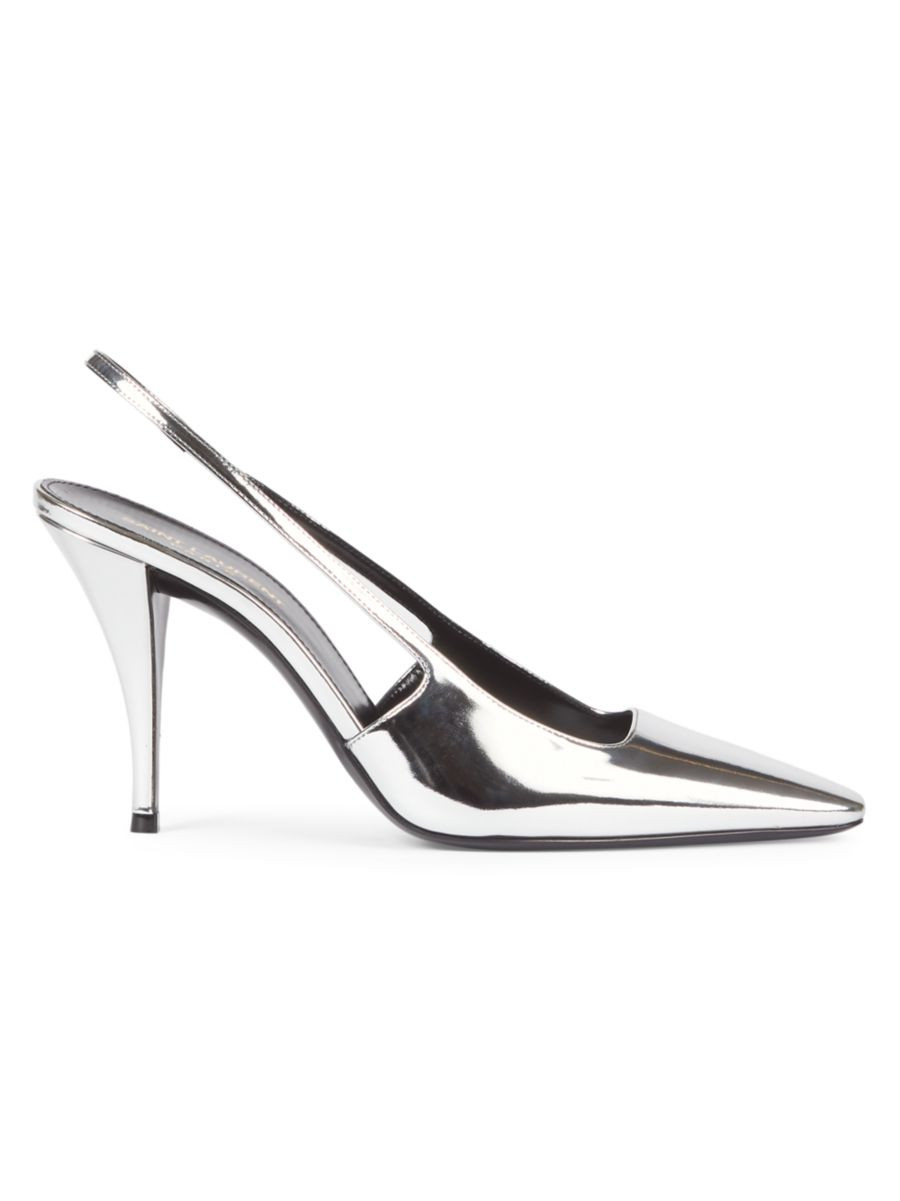 Saint Laurent Tom 90 Metallic Leather Slingback Pumps | Saks Fifth Avenue