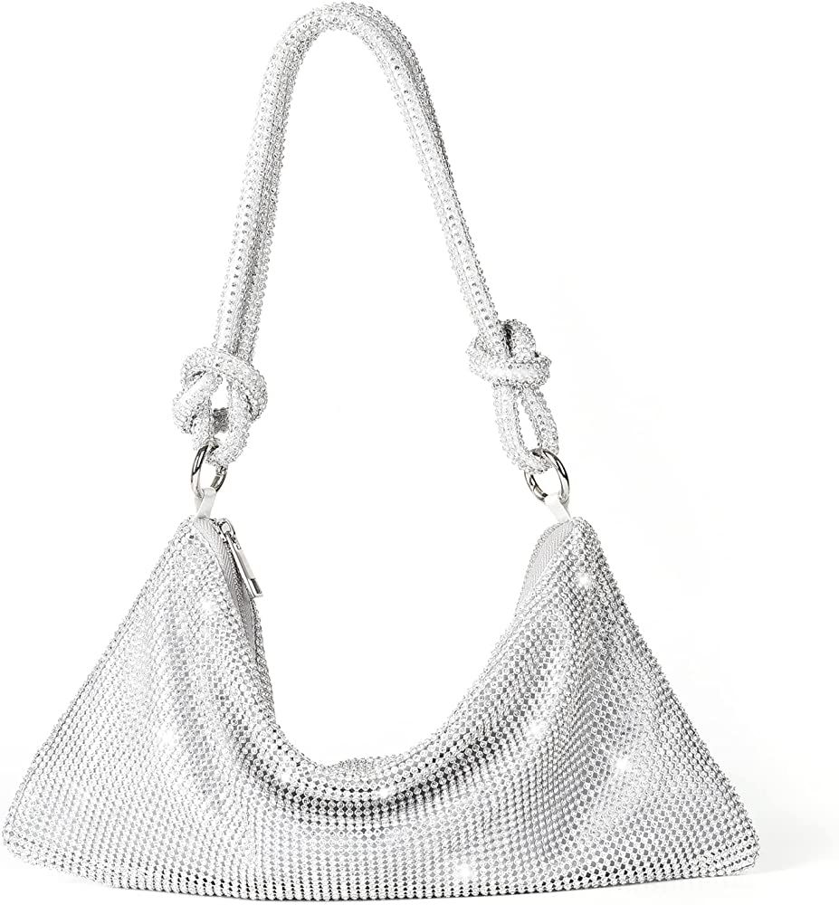Valleycomfy Rhinestone Purses for Women Sparkly Evening Handbag Bling Hobo Bag Shiny Silver Clutc... | Amazon (US)