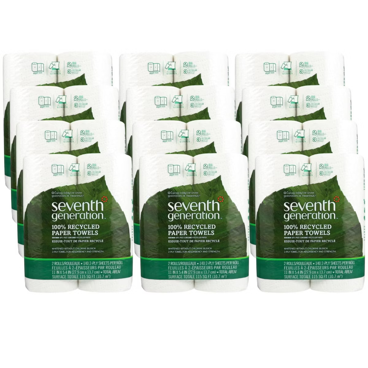 Seventh Generation 100% Recycled Paper Towels - Case of 12/2 ct | Target