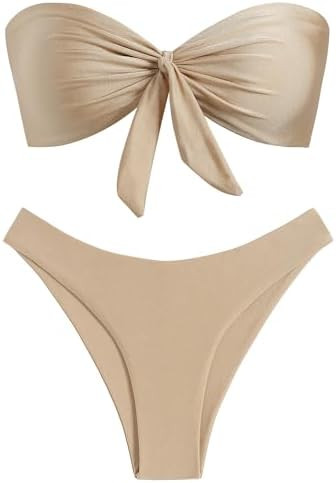 ZAFUL Knotted Bandeau Bikini for Women Strapless Swimsuits High Cut Bathing Suit Sexy Cheeky Tie ... | Amazon (US)