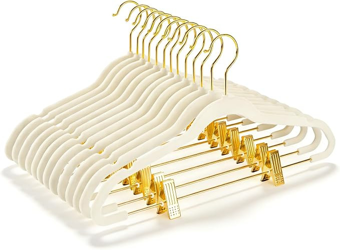 MIZGI Premium Velvet Pants Hangers with Adjustable Clips (Pack of 30) Slim Skirt Hangers- Non Sli... | Amazon (US)