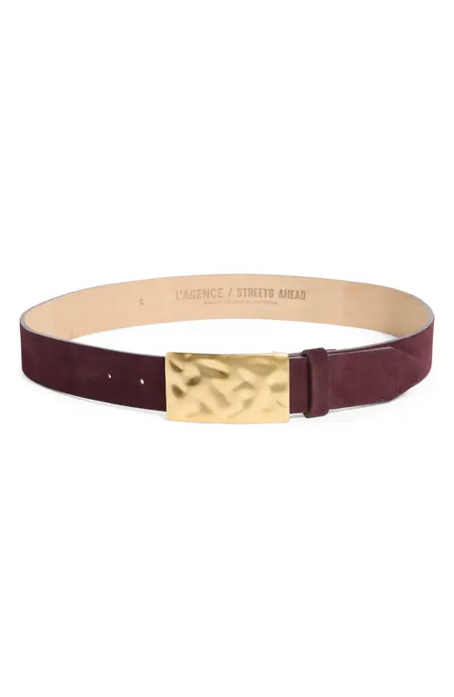 L'AGENCE Hammered Buckle Suede Belt in Burgundy at Nordstrom, Size X-Small | Nordstrom