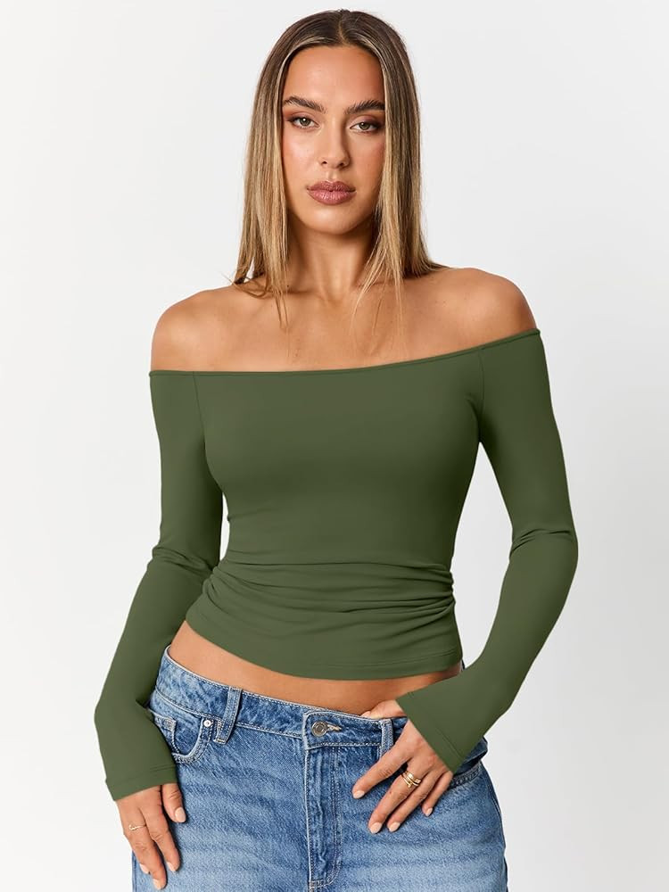 Trendy Queen Womens Long Sleeve Off The Shoulder Tops Going Out Cute Basic Y2K Fall Fashion 2026 ... | Amazon (US)