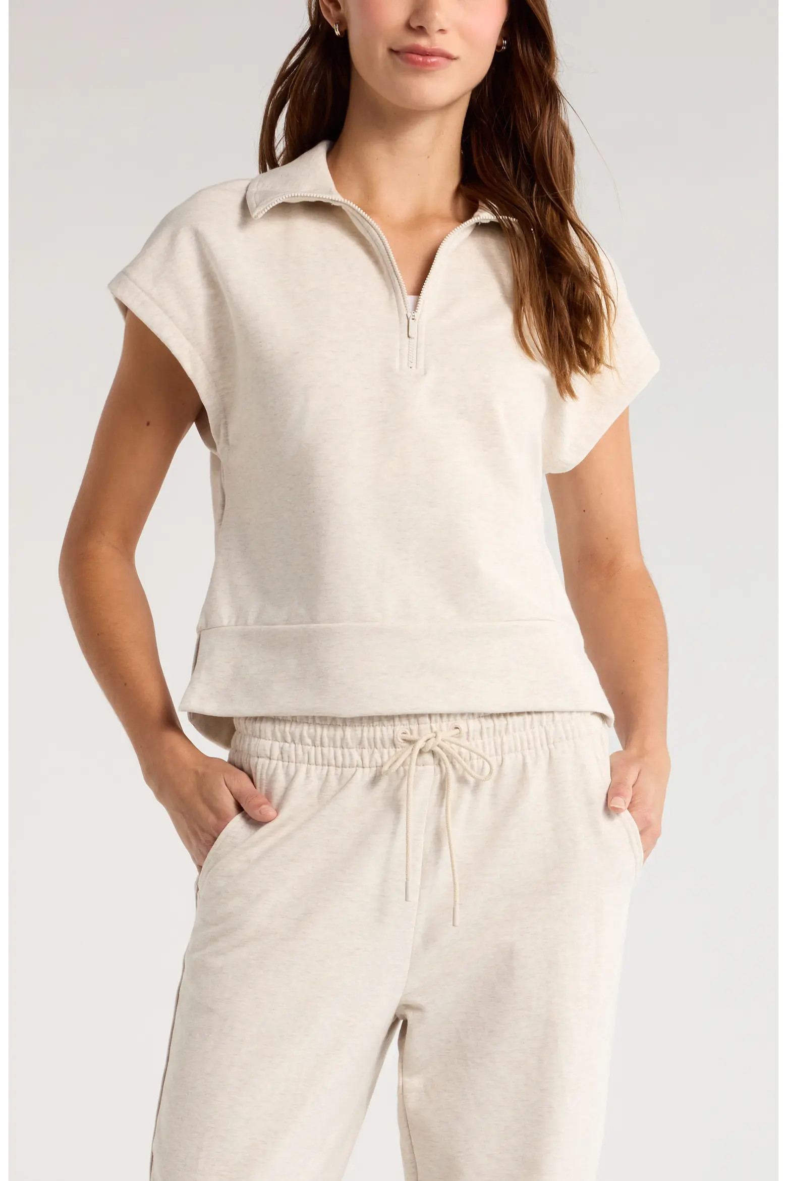 Zella Tempo Terry Half Zip Short Sleeve Sweatshirt (Women) | Nordstrom | Nordstrom
