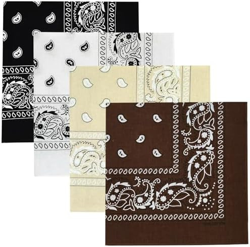 4 Pack 100% Cotton Bandanas 21.5x21.5 inches - Multi-Purpose Square Scarfs for Men & Women, Headb... | Amazon (US)