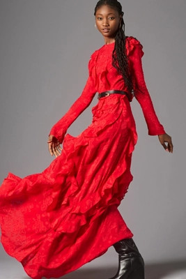 Delfi Collective Anika Long-Sleeve Lace Ruffle Dress | Anthropologie (US)