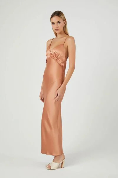 Satin Ruffle-Trim Maxi Dress | Forever 21 (US)