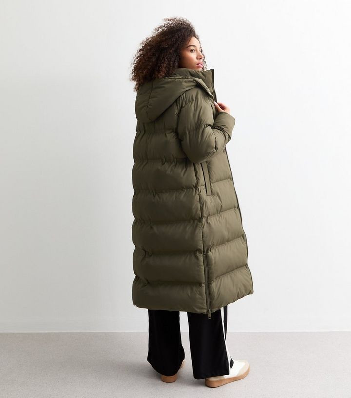 Khaki Shower Resistant Hooded Longline Puffer Coat | New Look | New Look (UK)